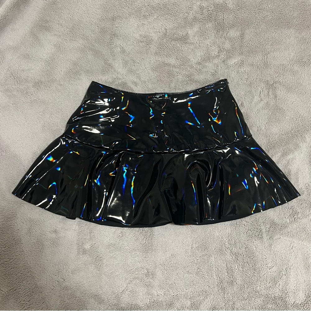 Shein Ruffle Hem PU Leather Skirt